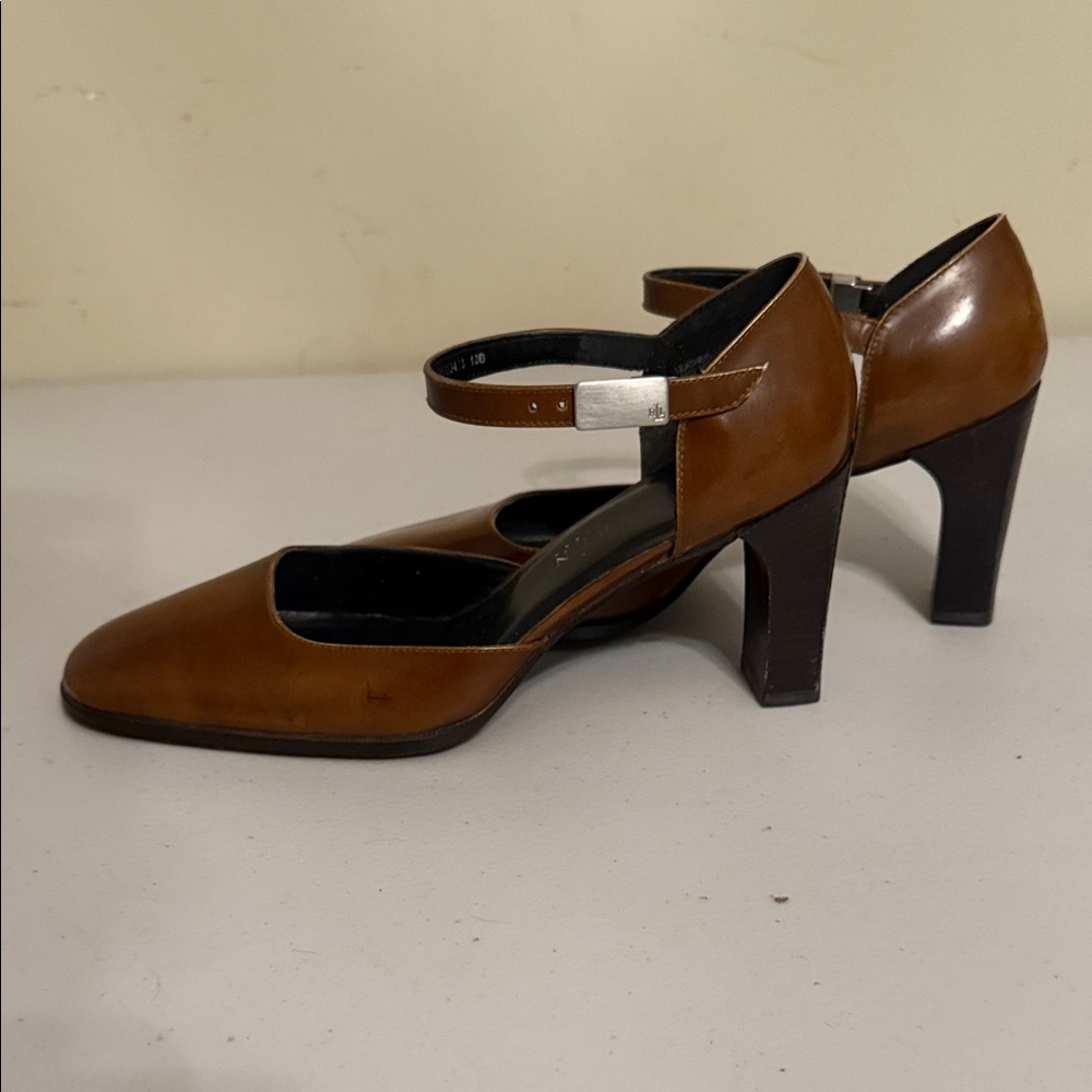 Lauren Ralph Lauren Brown Leather Mary Jane Heels - Picture 7 of 13
